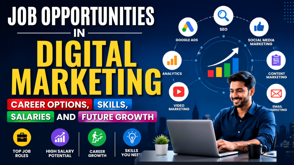 ob opportunities in digital marketing showing career options, skills, salaries and future growth