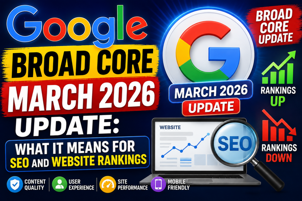 Google Broad Core March 2026 update and its impact on SEO and website rankings This naturally describes the image and includes the main keywords. Avoid keyword stuffing.