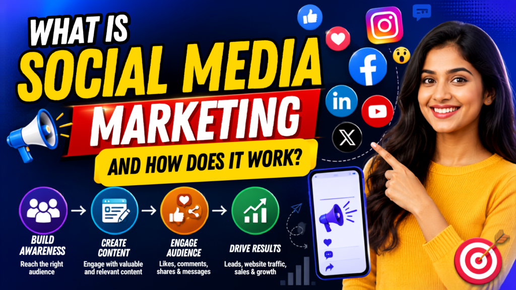 What is social media marketing and how it works - guide to social media marketing strategies This is best for accessibility and SEO. Alt text should describe the image naturally rather than stuff it with keywords. Social media marketing is generally used to build brand awareness, generate leads, drive traffic, and increase sales.